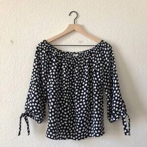 J. Crew Off The Shoulder Polka Dot Top Navy and White Top Excellent Condition